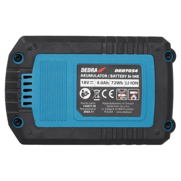 Dedra akumulator 4.0 Ah, 18v LI-ion DED7034 - Slika 3