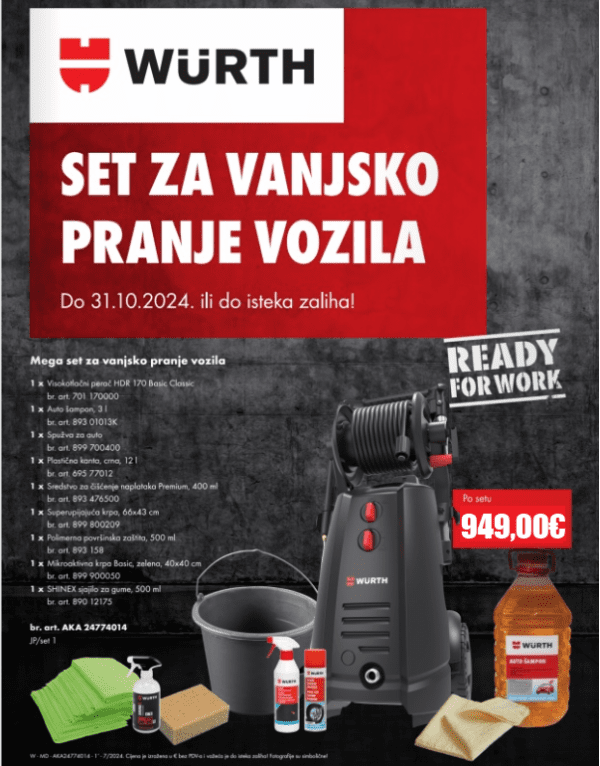 Wurth visokotlačni perač HDR 170 BASIC CLASSIC + mega set za pranje